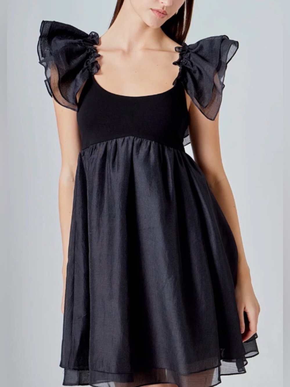 Endless Rose Black Ruffled-Organza Babydoll Mini Dress: Medium - Picture 2 of 8
